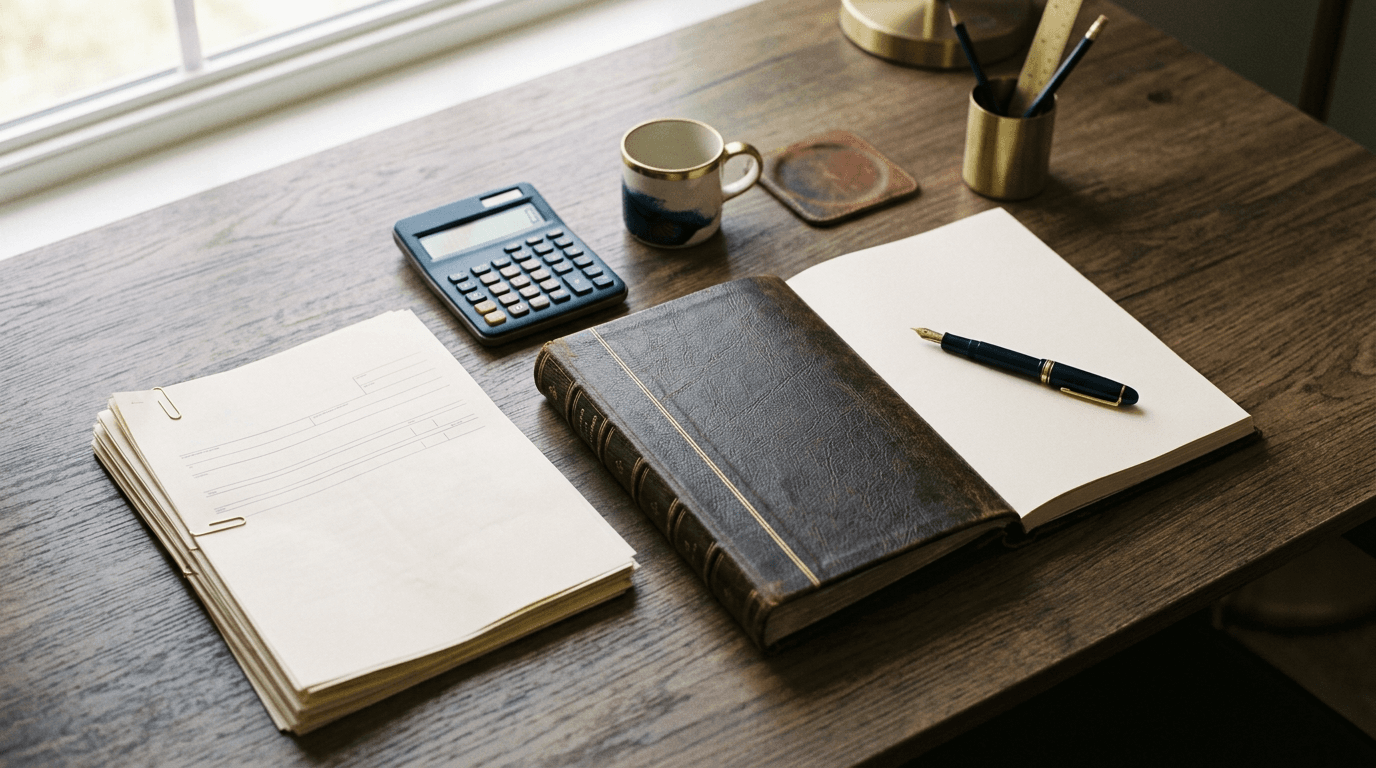 A tidy desk set up for tax preparation work